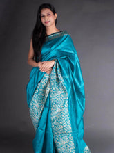 Flosive traditional golden zari work cerulean blue soft banarasi saree